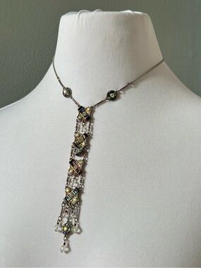 Vintage-Inspired Long Beaded Crystal Tassel Choker Boho Renaissance Style Formal